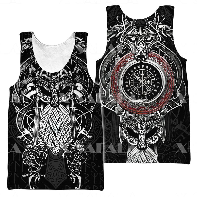 

Men' Tank Tops Odin Viking Symbol Tattoo Raven 3D Printed Men Shirt Vest Harajuku Fashion Sleeveless T-shirt Summer Streetwear Tops-5, White;black