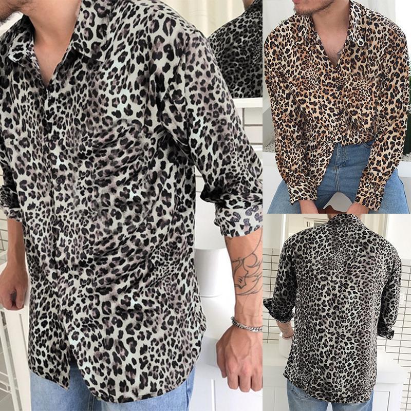 

Trend Man Leopard Print Shirt High Quality Long Sleeve Social Casual Party Homme Men's Shirts, C887 navy blue