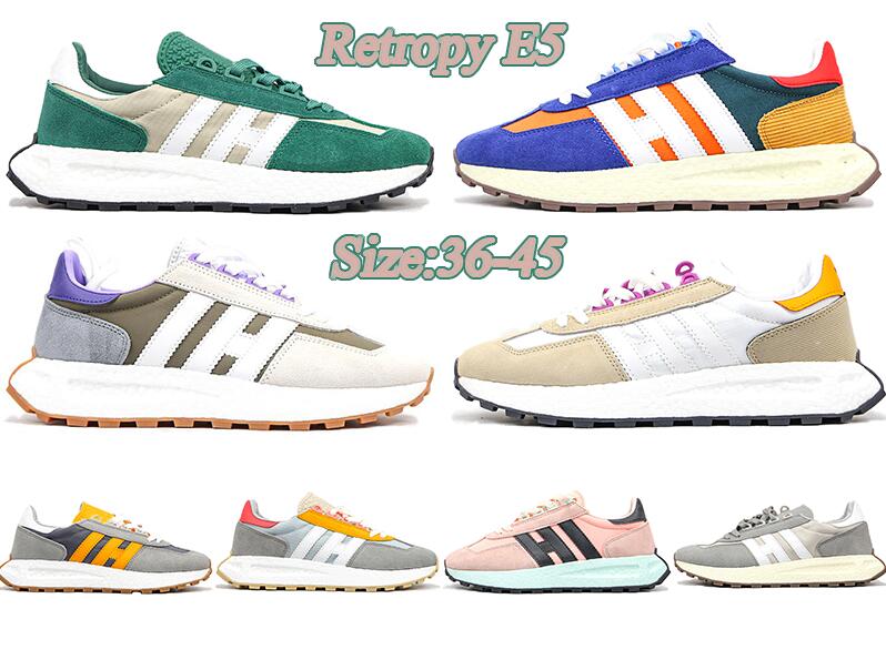 

2022 Originals Retropy E5 Men Women Running Shoes Black White Blue Gray Green Brown Pink Khaki Yellow Sports Sneakers Casual Jogging Shoe, Blue orange-white