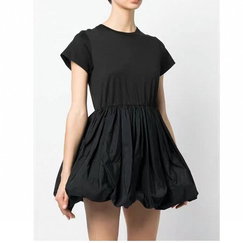 

Casual Dresses Fashion Summer Designer Black Mini Dress Women High Waist Short Sleeve Lantern Skirt Quality Elegant DressesCasual