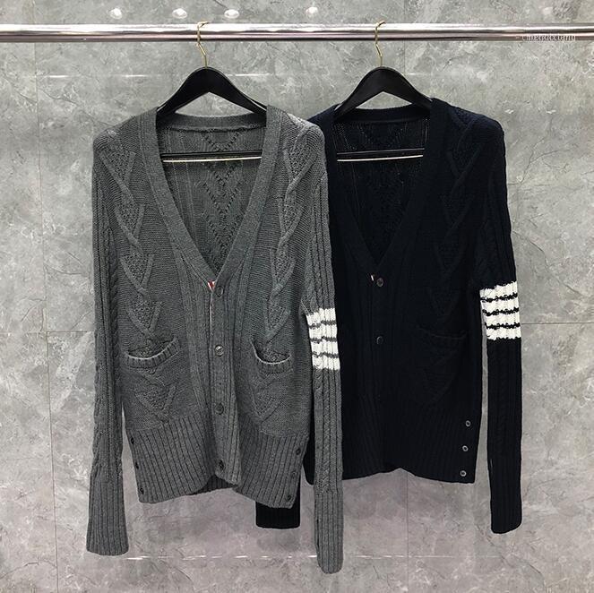 

Men's Sweaters 2022 Fashion Brand Men Slim Fit V-Neck Cardigan Clothing Solid Striped Wool Thick Twist Winter Casual Coat, Blue