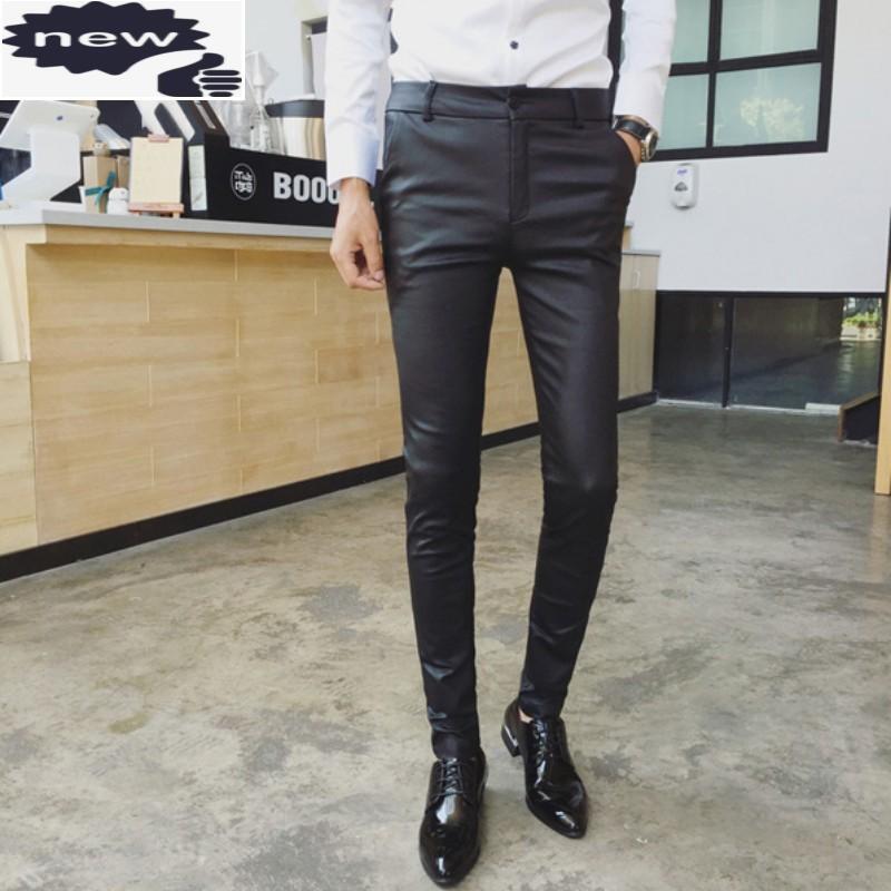 

Men's Pants Autumn Fashion Gothic Mens Skinny Motorcycle Elastic Pencil Spring Punk Pu Leather Personality Men TrousersMen's, Black