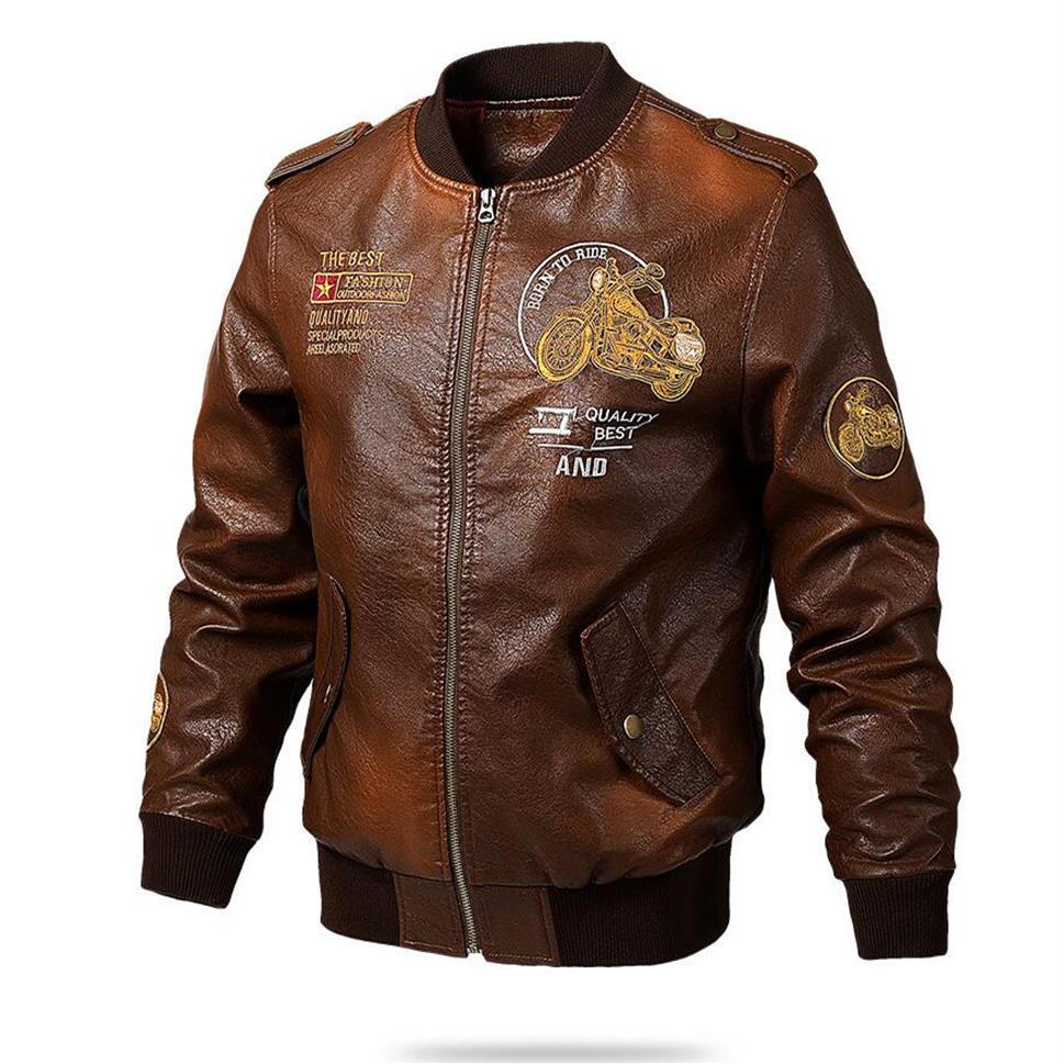 

Men's Pu Leather Jackets Letter Embroidery Vintage Punk Motorcycle Biker Zipper Harley Button Spliced Man Coats Short Outerwe286l, Green