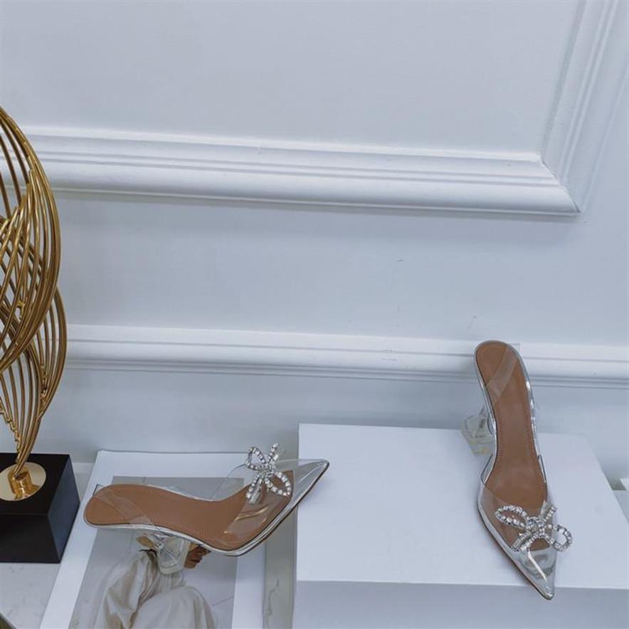

AMINA MUADDI Amina girl women fashion 9.5cm heeled high heel dress sandal clear PVC shoes quality lady footwear female MFc249U, Clear 9.5cm heel