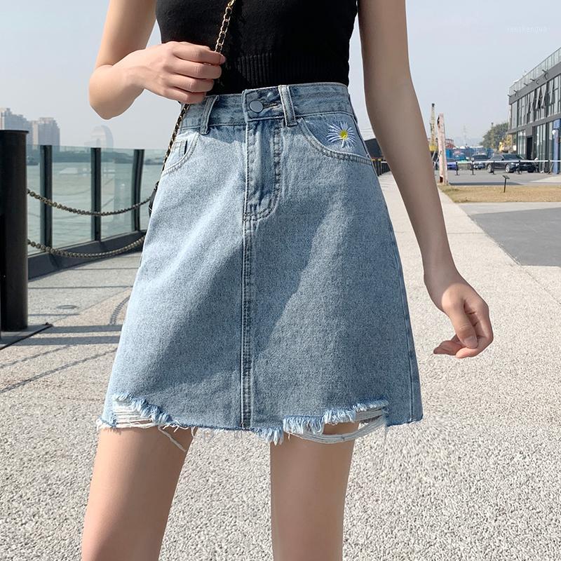 

Skirts Denim Female 2022 Summer Small Bag Hip Skirt Of Tall Waist A Word Ins Show Thin Fashionable Short, See chart