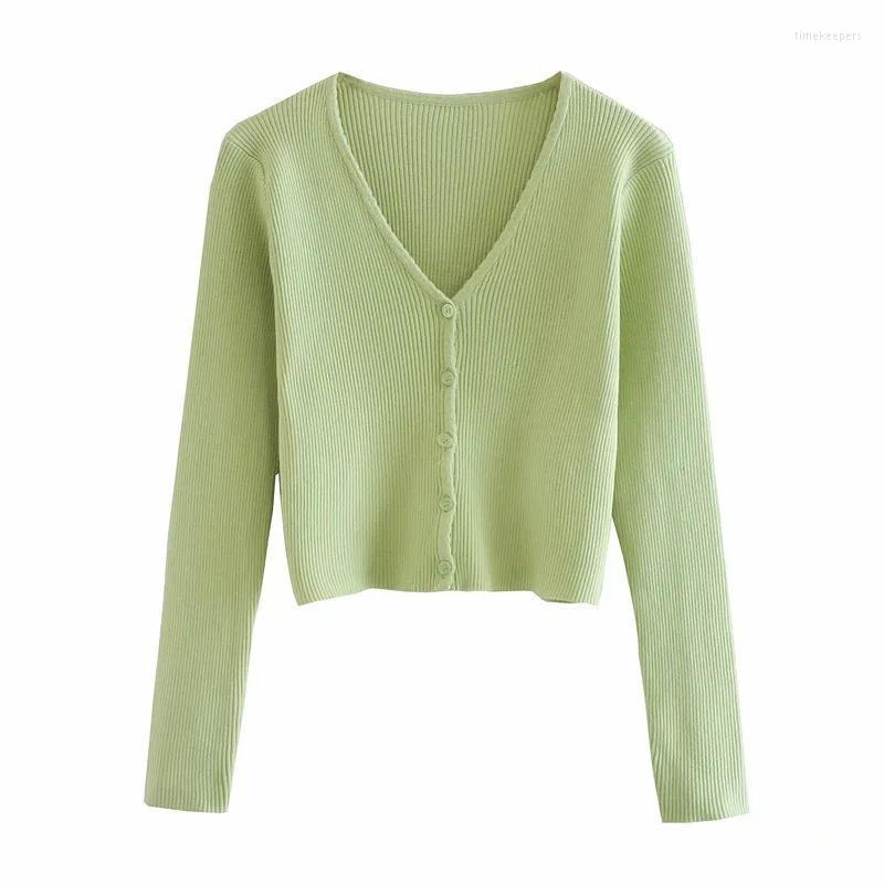 

Women' Knits & Tees Fall Fashion Sweater Women Cropped Cardigan Vintage Clothes Sexy Long Sleeve Crop Button Up V Neck RibbedWomen' Time22, Green