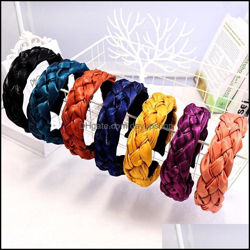 

Headbands Hair Jewelry Solid Color Quality Satin Fabric Braid Headband For Women Twist Hairband Knotted Hoop Bezel Dhtzm