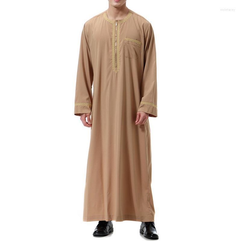 

Men' Trench Coats Men Muslim Clothes Solid Color Breathable Robes Long Sleeve Stand Collar Dubai Middle East Islamic Arabic Kaftan Viol22, Black