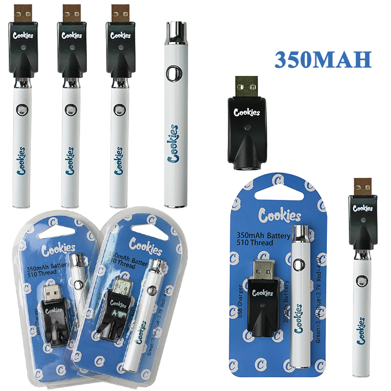

COOKIES Battery Adjustable E Cigarette 510 Thread Baterries 350MAH Wax Vape Pens Cartridges VV Variable Voltage USB Cable Batteries For Oil Pen