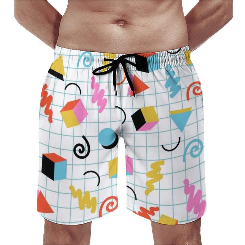 

Men's Shorts Memphis Pattern 80s Board Retro Minimal Geometric Beach Males Custom Plus Size Swim Trunks Birthday GiftMen's, Style-6