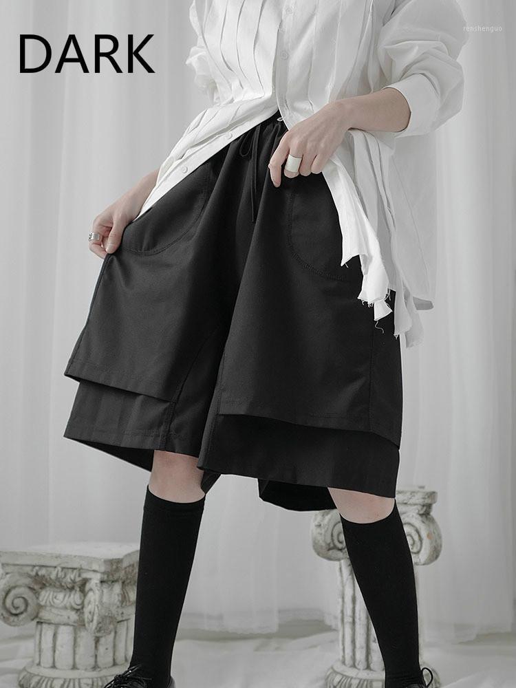 

Yamamoto Wind Hepburn Women' Loose Wide-leg Pants Niche Design Japanese Dark Summer Double Shorts Skirts, Black