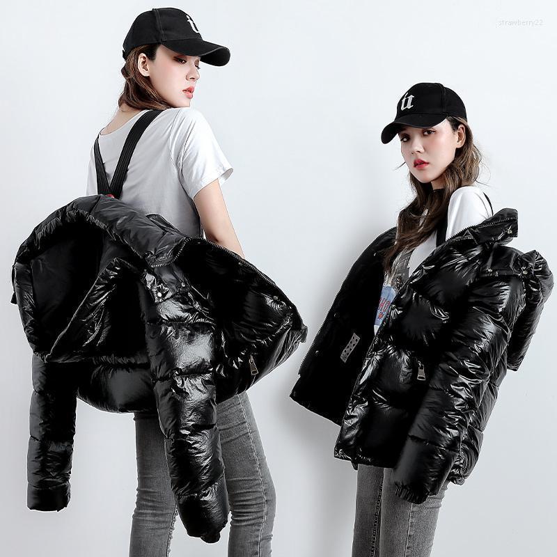 

Women's Down & Parkas 2022 Hooded Winter Thicken Women Black Puffer Jacket Casual Loose Warm Cotton Padded For Ladies Glossy Short Bubble Co