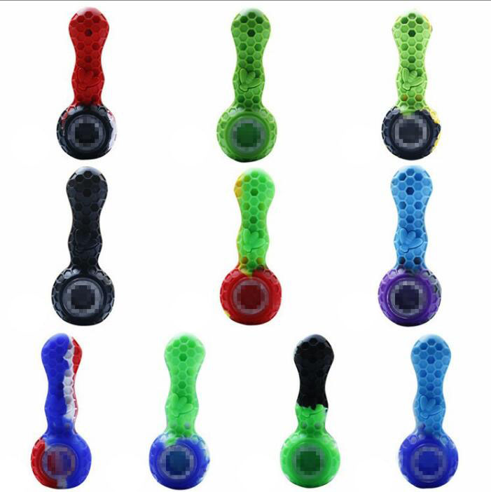 

New Arrival Bees Smoking Silicone Pipe Travel Tobacco Pipes Spoon Cigarette Tubes Glass Bong Dry Herb Accessories Hand Pipe