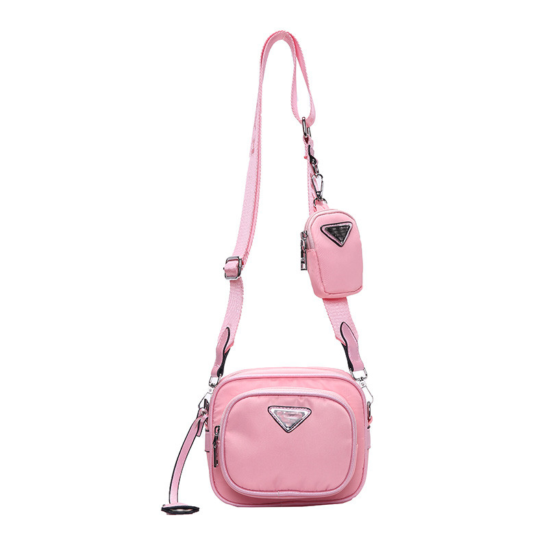 

style triangle single shoulder bag luxury messenger bag with purse pendant 2pcs sets designer women fashion bag, Black