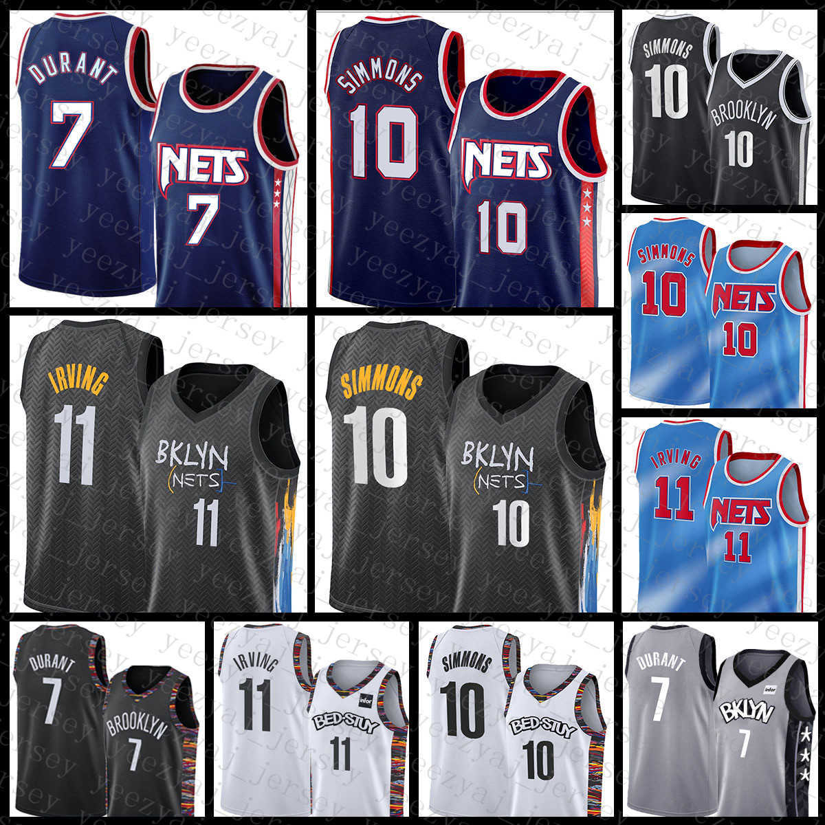 

2022 New Brooklyn''Nets''Men Ben 10 Simmons Kevin Basketball Jerseys 7 Durant Kyrie 72 Biggie 11 Irving -2XL Black Contrast Color, Jersey-lanwang