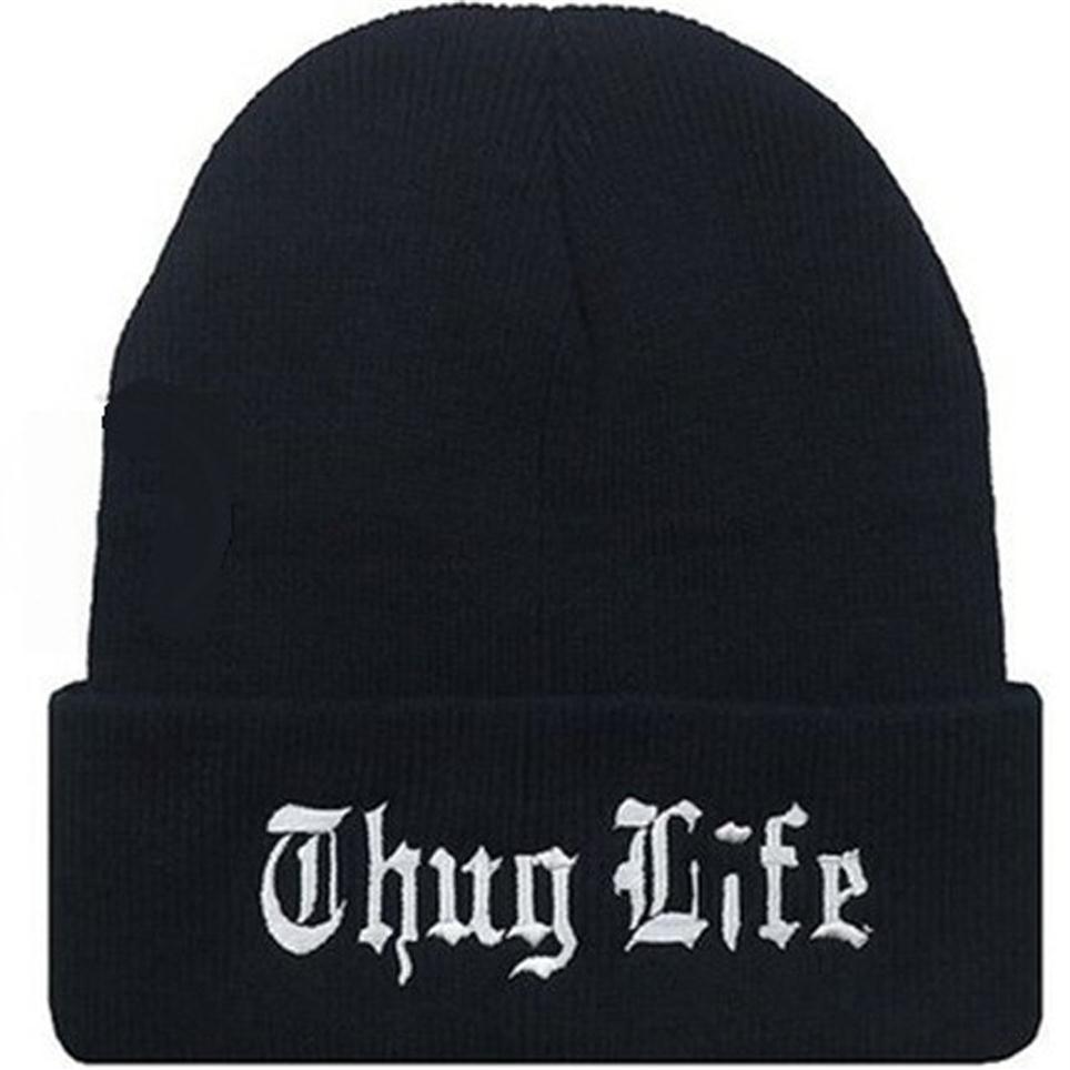 

Mens Womens Designer Skullcaps Thug Life Embroidered High Street Hats Male Female Beanie Autumn Winter Hat325Z, Black