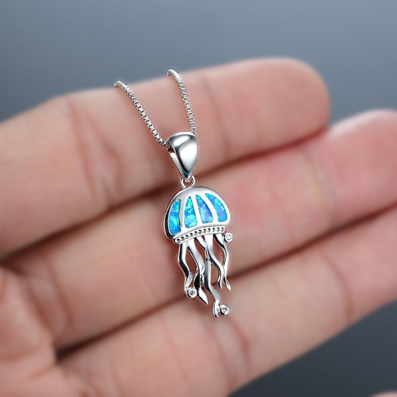 

Pendant Necklaces Blue Opal Jellyfish Wedding Charm Jewelry Necklace With Accessories Gift Fine JewelryPendant
