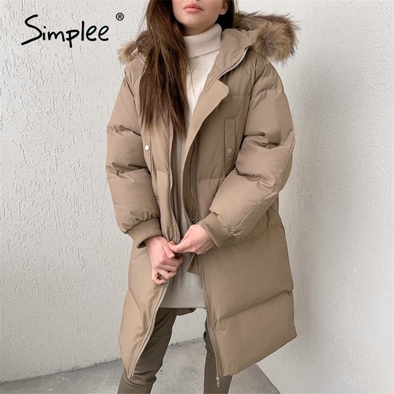 

Warm brown autumn winter women parkas High street fashion office lady long parka coat Elegant jacket with furry hat 201127