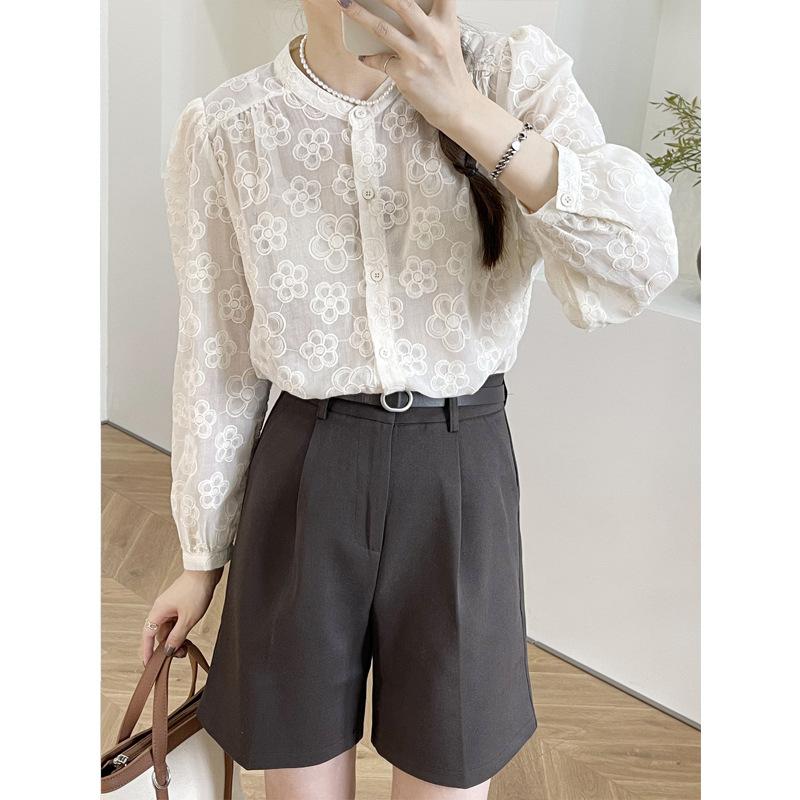 

Women's Blouses & Shirts Shirt Womens Tops Spring 2022 Preppy Style Office Lady Brief Long Sleeve Puff O-Neck Women DropWomen's, Apricot