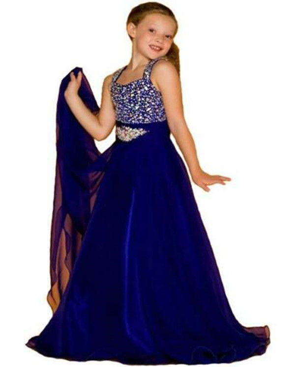 

Wholesale blue Pageant Dress First Communion Dresses Chiffon Ball Gown Kids Formal Wear Flower Girls Dresses Corset Back
