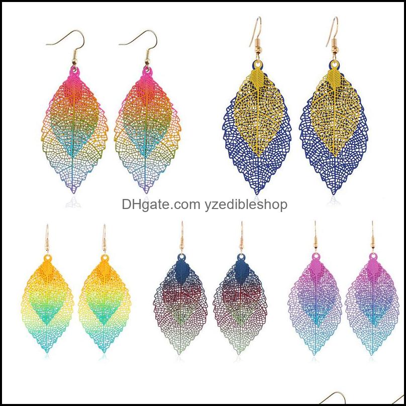 

Dangle Chandelier Earrings Jewelry Isang Fashion Long Hoop Unique Gradient Color Natural Real Leaf Big For Women Fine Gift Pendientes Drop