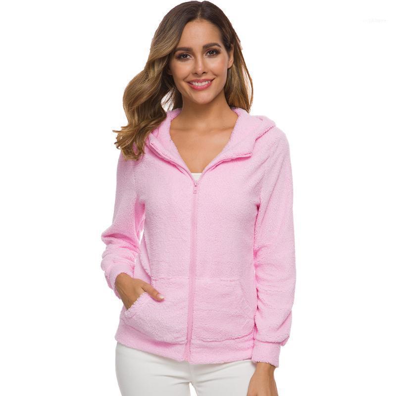 

Women' Fall And Winter Zipper Hooded Pocket Plush Top Solid Color Casual Long Sleeve Sweatshirt Coat For Women Hoodies & Sweatshirts, Black