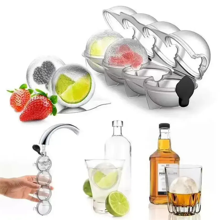 

Round 4 Cavity Mould Ball Maker DIY tools Ice Cream Mold Plastic Whiskey Ice Cube Tray Bar Accessories Tool B0608z09