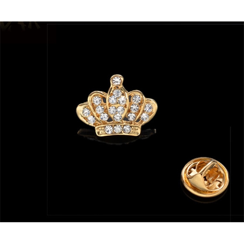 

New IN European Gold Silver Plated Alloy Rhinestone Crown Collar Pin Brooch Unisex Small Collar Brooch