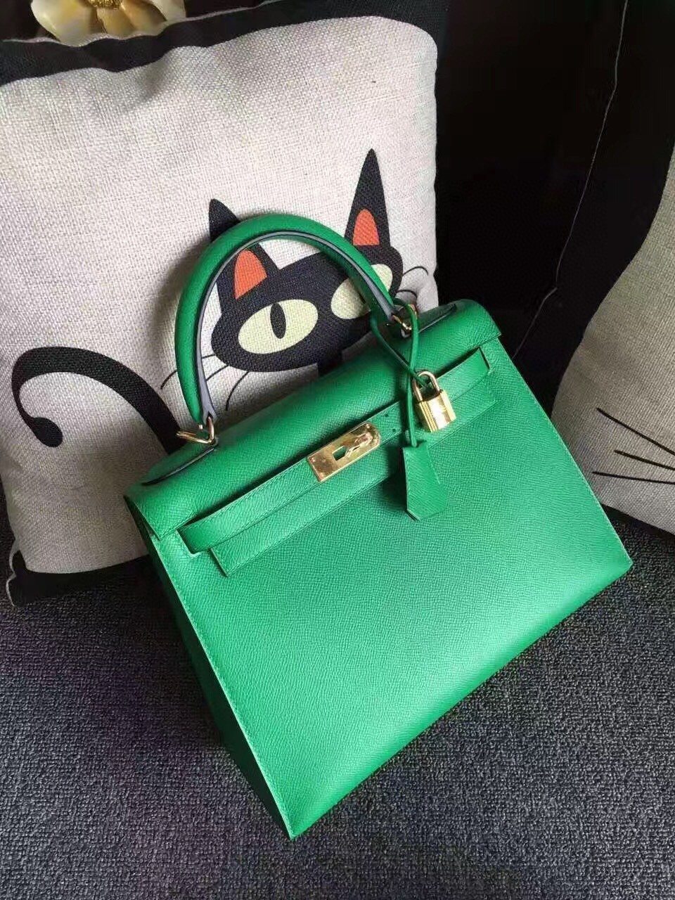

25cm totes handmade epsom lether Brand bag Bamboo green vert verone color wax line stitiching Luxury pruse very good quality whosale price