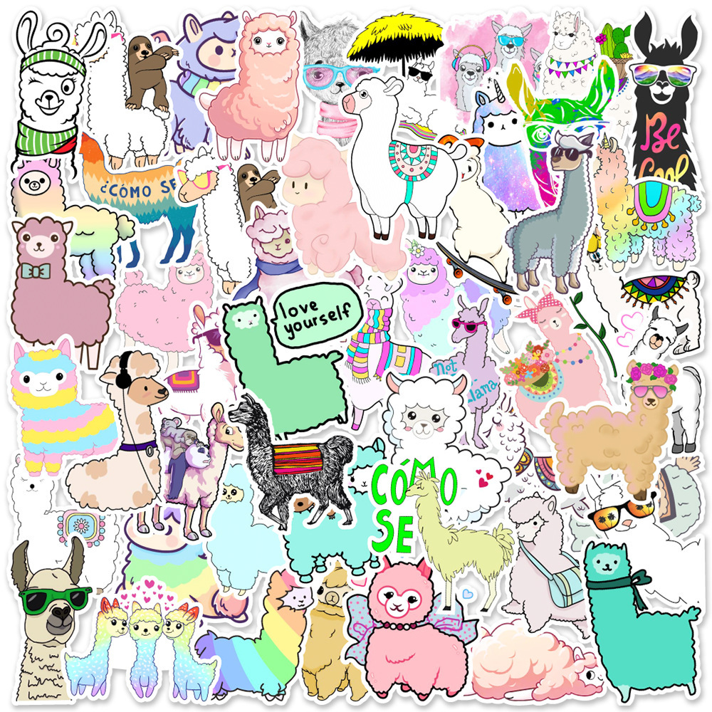 

New Sexy 50pcs Cute Animals Alpaca Graffiti Stickers Laptop Fridge Luggage Bicycle Skateboard Computer Waterproof Decal Stickers Kids Toy