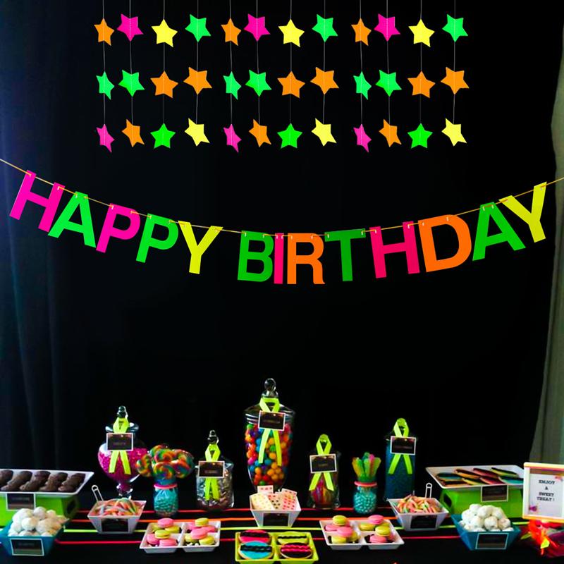 

Party Decoration 4m Luminous Fluorescent Birthday Paper Banner Garlands Glow Supplies Night Po Props Happy Decor