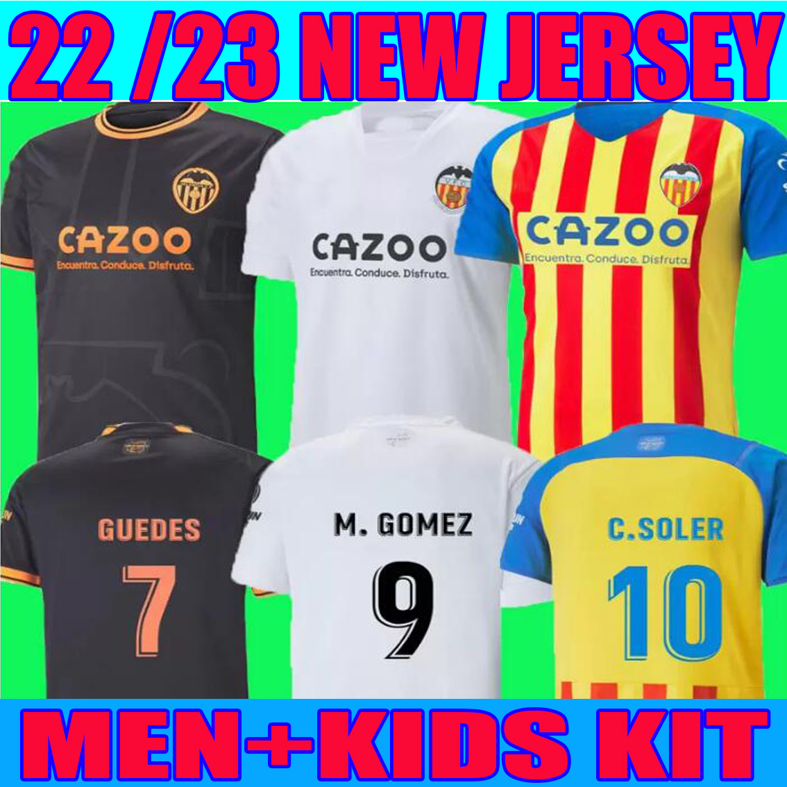 

22 23 soccer jerseys GUEDES GAMEIRO camisetas de futbol RODRIGO Gaya M.Gomez men kids kit football shirts 2022 2023 Rivero C.SOLER Cheryshev home AWAY third, 22 23 third kids