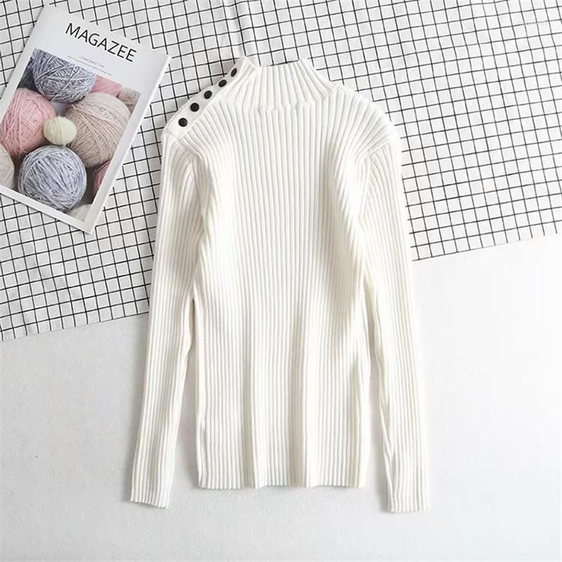 

Women's Sweaters Spring And Autumn Casual Half Turtleneck Knitted Long-sleeved Sweater Shoulder Button Solid Color Pullover WomenWomen's Mar, Black
