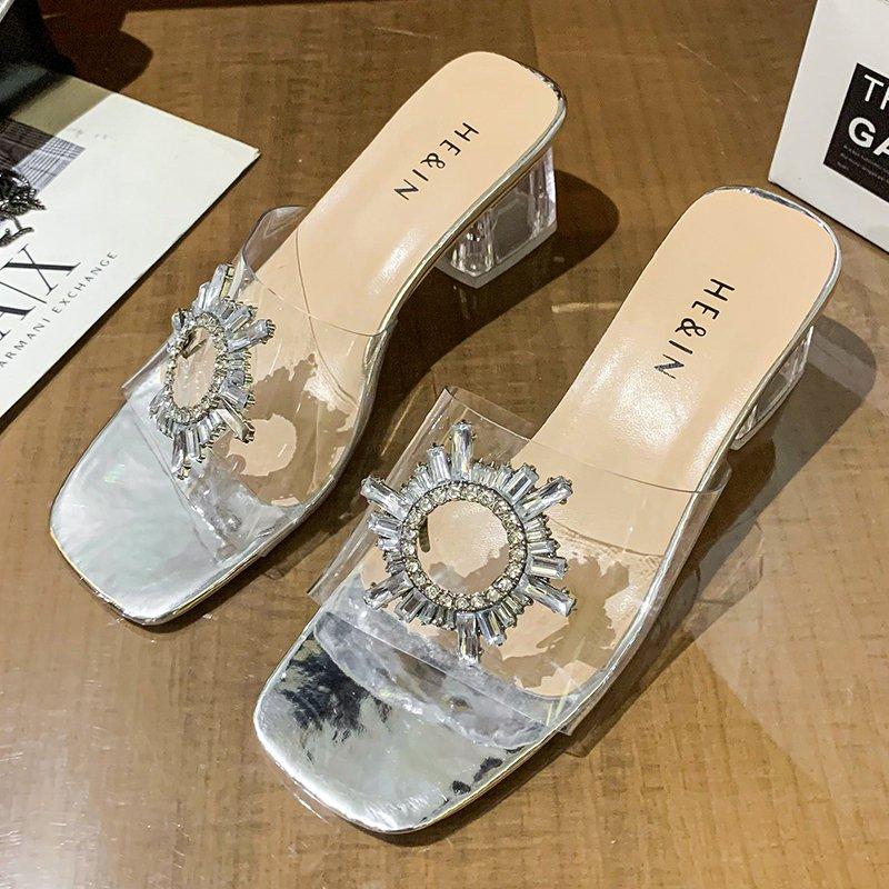 

Slippers 2022 Summer High Heel Ladies Sandals Open Toe Women Transparent Heels Large Size Fashion Shoes, Gold