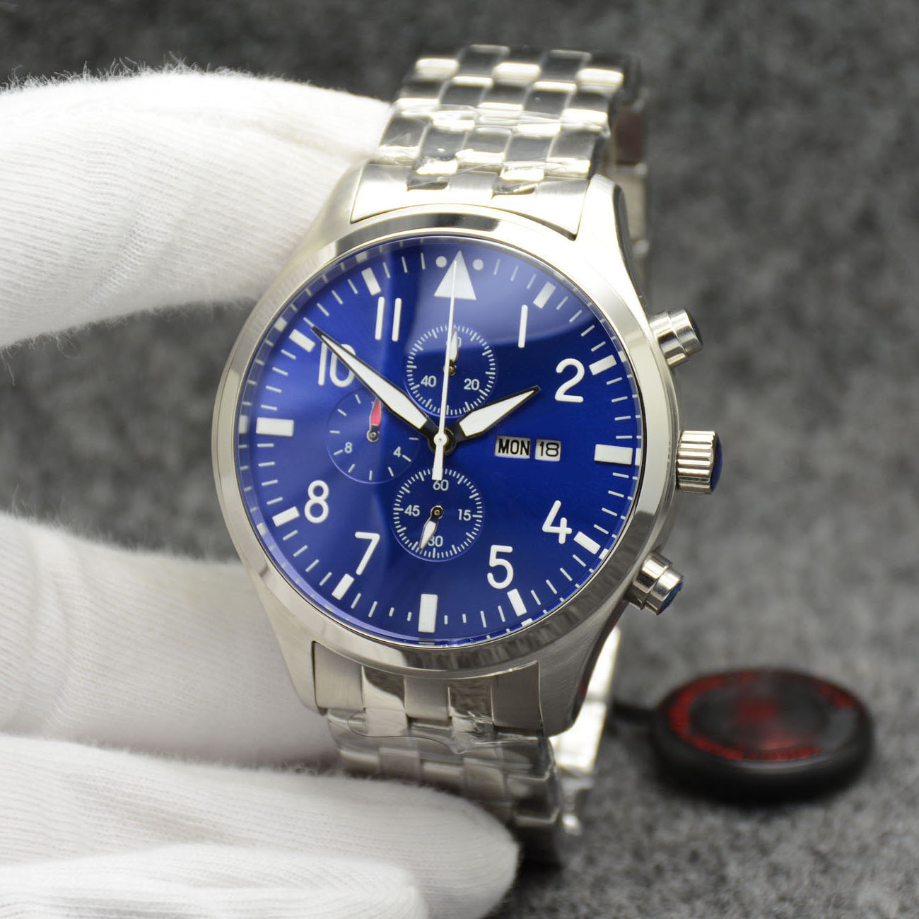 

Pilots Watch Chronograph sports Battery Power limited Day Date Watch Blue Dial Quartz Professional Dive Wristwatch Stainless Steel Strap Men Watches