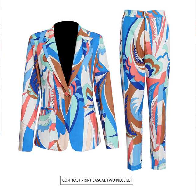 

Women's Two Piece Pants Oil Painting Suit Two-piece Coat Design Sense Clothing One Button Top Jacket High Waist Stretch Straight Trousers, Pink