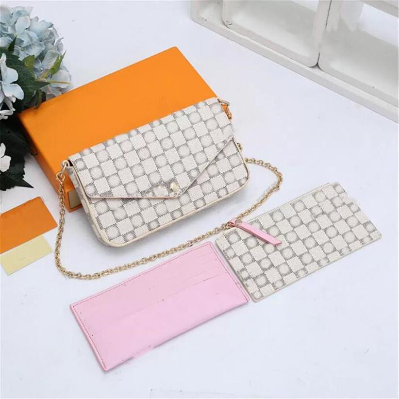 

2022 3pcs/set Women Shoulder Bag FELICIE POCHETTE Luxury Handbag Messenger Chain Strap Purse Clutch Tote Function Wallet with box296h, Brown flower