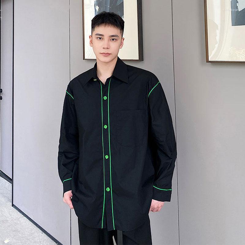 

Men's Casual Shirts Green Edging Men Loose Street Fashion Long Sleeve Tops Male Korean Streetwear Youthful Chic Hip Hop ShirtMen's Eldd22, 5049 black