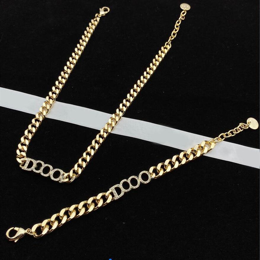 

Fashion designer gold letter charm choker necklace bracelet Thick chain bijoux for womens lady Party Wedding Lovers gift jewelry W252n