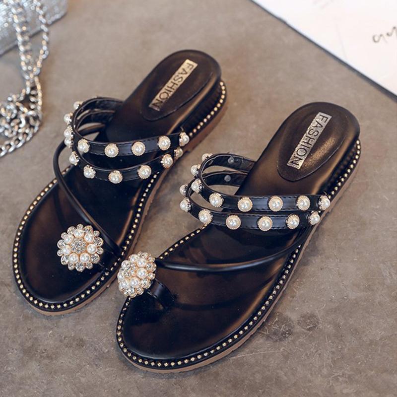 

Slippers Pearl Beach Shoes Women Girls Flat Bohemian Woman Casual Flip Flops Zapatos De Mujer#0309, Beige