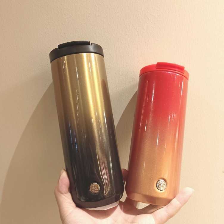 Starbucks cup 2022 happy New Year red thermos black gold gradient stainless steel traveling outdoor water-image-759855280