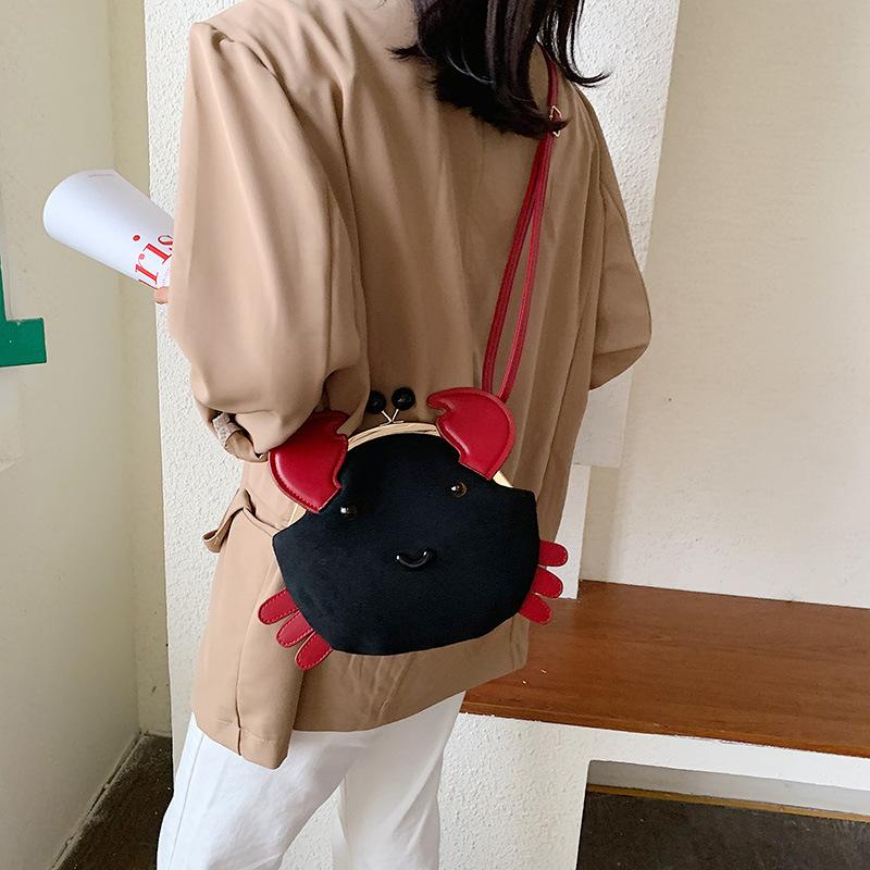 

Evening Bags Female Leather Crab Single-shoulder Bag Fashionable Cute Cartoon Ear Accessories Satchel Unique Design Women's BagEvening, Black