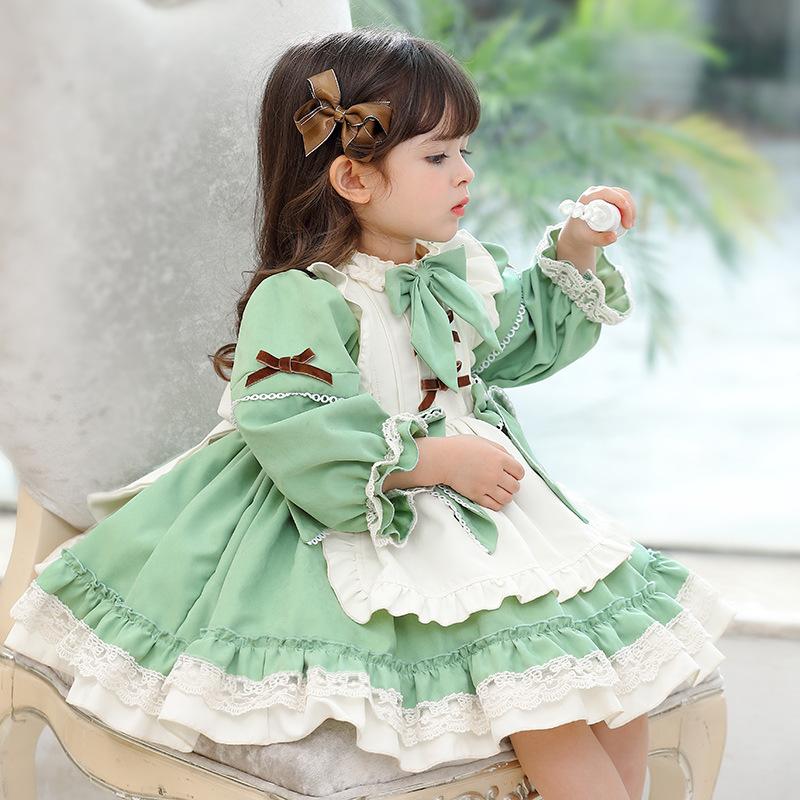 

Girl's Dresses Spring Autumn Lolita Princess Dress For 2 To 8 Years Girls Kids Long Sleeve Loose Hem Ball Gowns Custom Baby Name Birthday Gi, Green