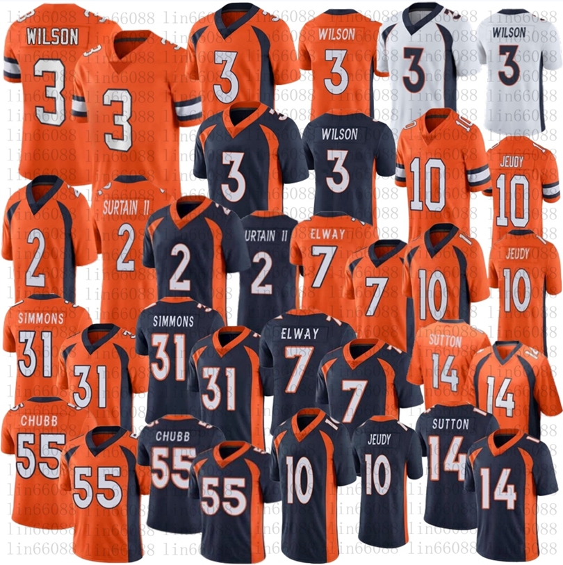 

Russell Wilson denvers Football Jersey Patrick Surtain II broncoes Jerry Jeudy John Elway Courtland Sutton Justin Simmons Stitched Men women youth, As