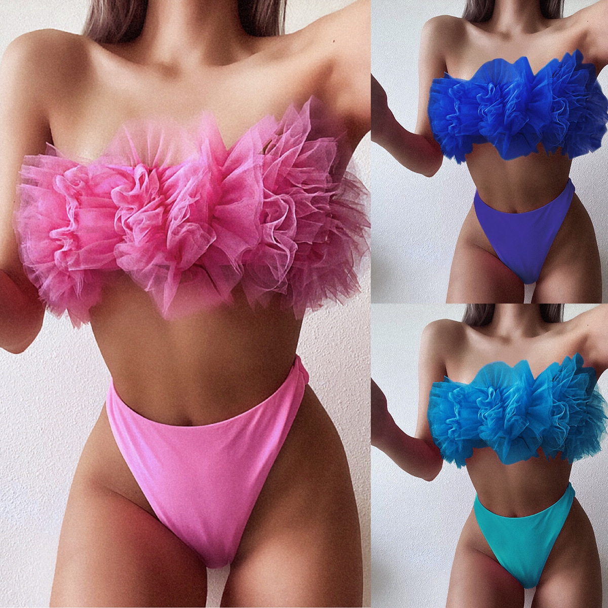 

New Corseted Bikini Mesh Swimsuit Sexy Women Swimwear Two Pieces High Waist Bathing Suit