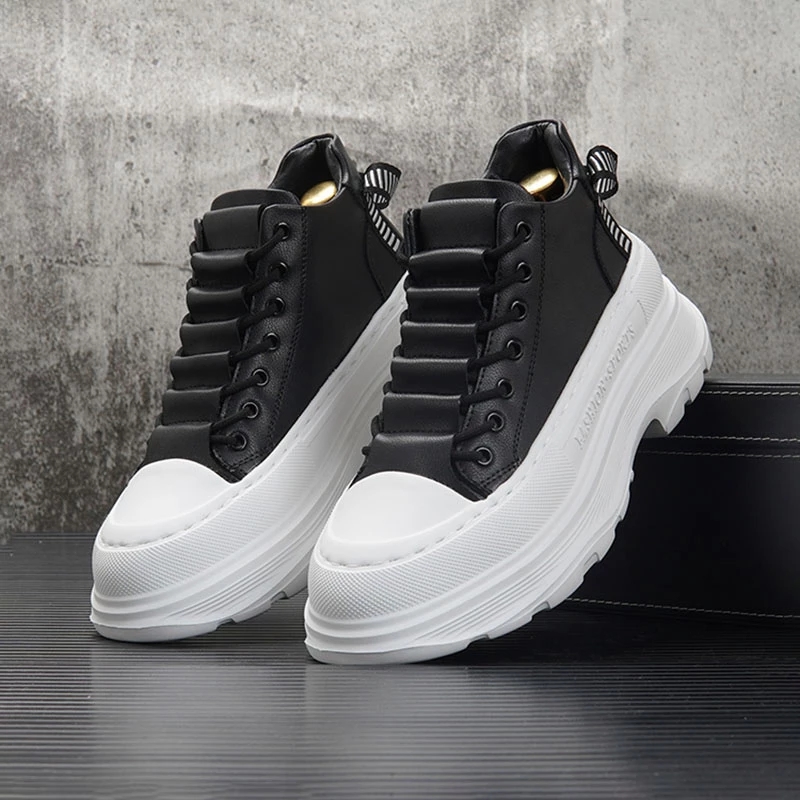 

Luxury Designer Men's Lace Up Thick Bottom Height Increasing Shoes Causal Flats Moccasins Hip Hop Punk Rock Walking Sneakers