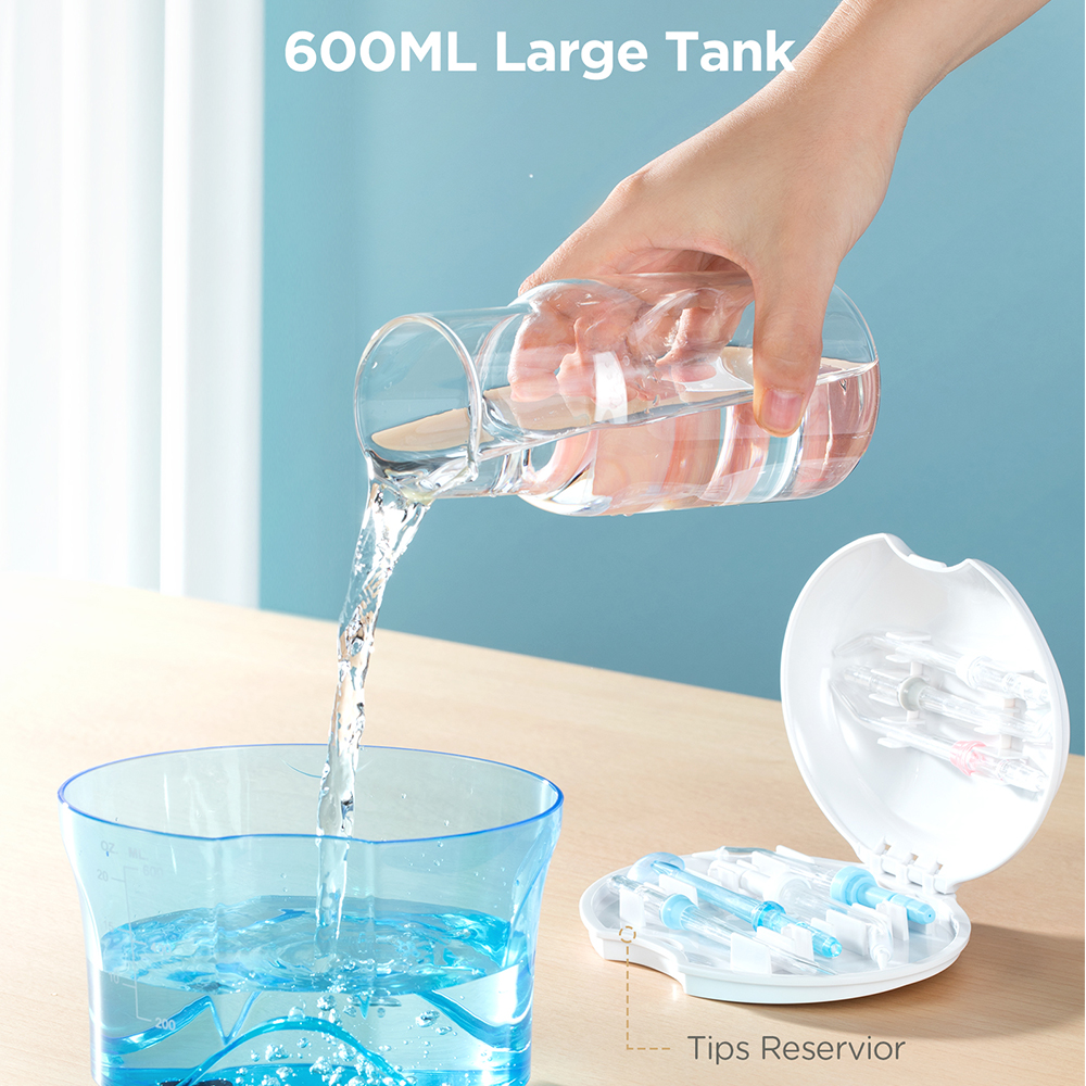 

Fairywill Water Dental Flosser for Teeth/Braces 10 Pressure Levels 8 Jet Tips 600ML Electric Water Dental Oral Irrigator for Tee