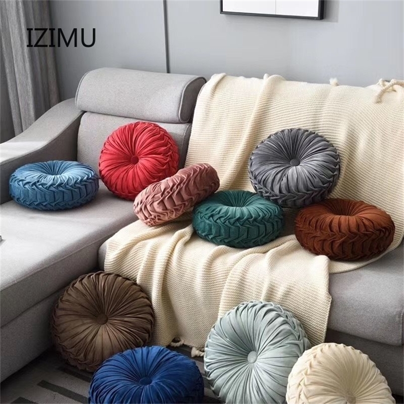

IZIMU European Style Round Solid Red Grey Blue Pink Beige Green Seat Cushion Velvet Fabric Back Cushion Sofa Pillow Bed Pillow 220402
