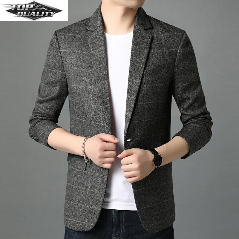 

Men's Suits & Blazers Top Quality Designer Brand Casual Fashion Slim Fit Plaid Party Jackets For One Button Suit Coat Men ClothingMen's, Light gray