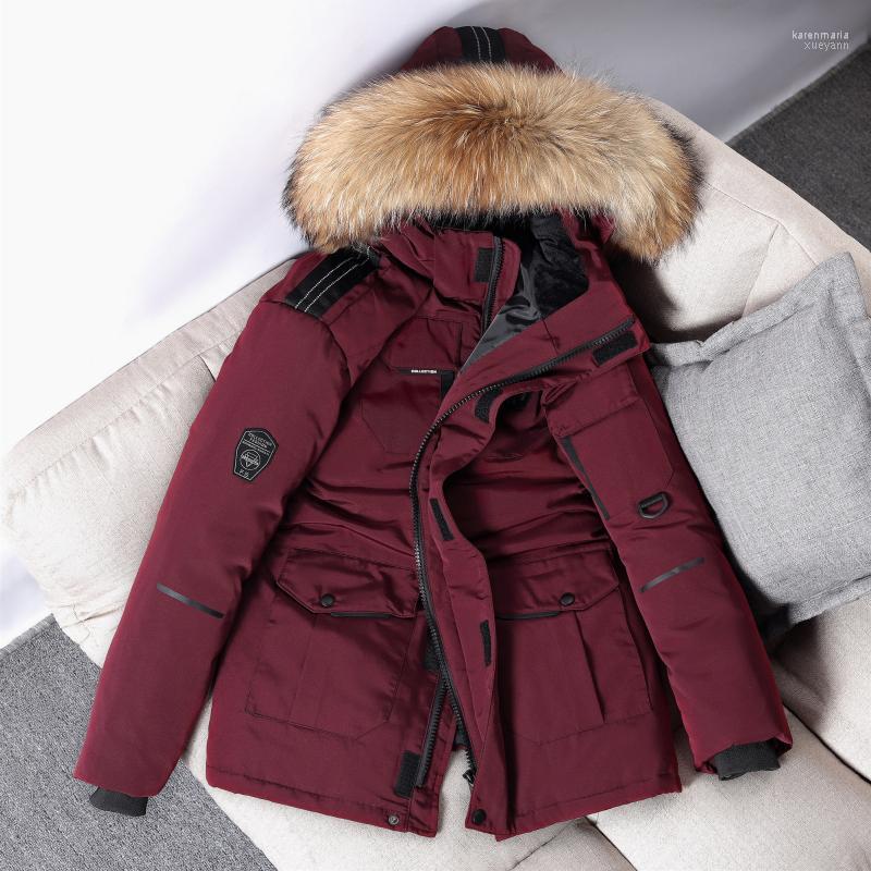 

Men's Down & Parkas -30 Degree Winter Duck Jacket Mid-length Outdoor Large Fur Collar Thick Coat Snow Overcoat For Men Kare22, Wine red